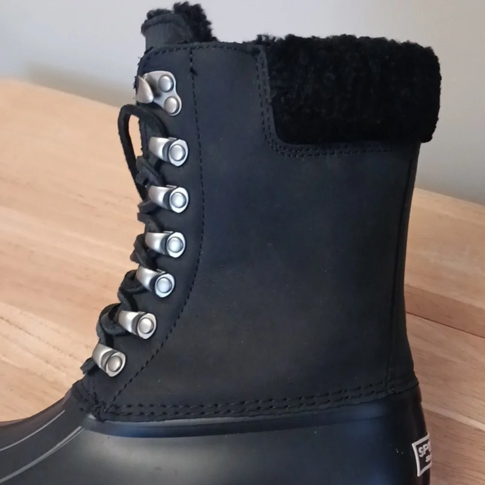 NWT Sperry Saltwater Tall Leather Black Waterproof Boot Size 6.5 - Picture 9 of 16